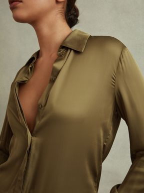 Khaki Reiss Jasmine Fitted Layered Cuff Shirt