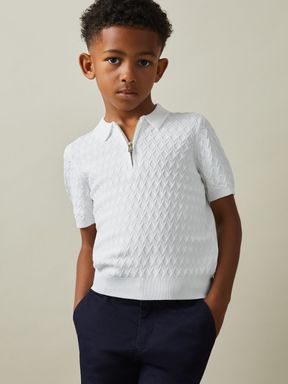 White Reiss Rizzo Half-Zip Knitted Polo Shirt