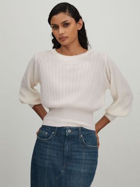 White CRUSH Collection Cashmere Blouson Sleeve Jumper
