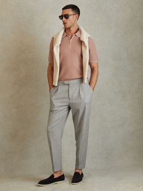 Grey Reiss Bridge Textured Side Adjuster Trousers with Turn-Ups