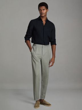 Pistachio Reiss Pact Relaxed Cotton Blend Elasticated Waist Trousers