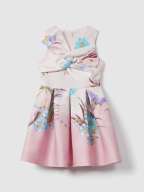 Pink Reiss Marti Floral Scuba Twist Fit and Flare Dress
