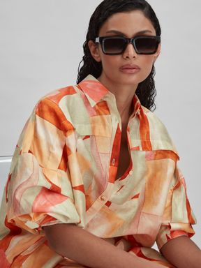 Orange Multi Acler Geometric Print Relaxed Fit Shirt