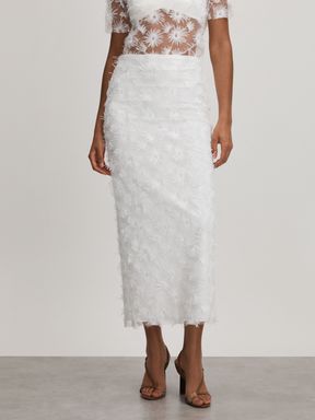 White Anna Quan Sheer Applique Midi Dress
