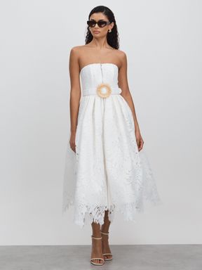Snow White Leo Lin Strapless Lace Belted Midi Dress