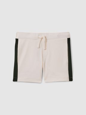 Ecru/Green Reiss Marl Textured Cotton Drawstring Shorts