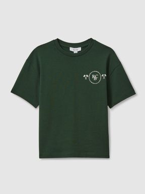 Dark Green Reiss Palm Cotton Crew Neck Motif T-Shirt