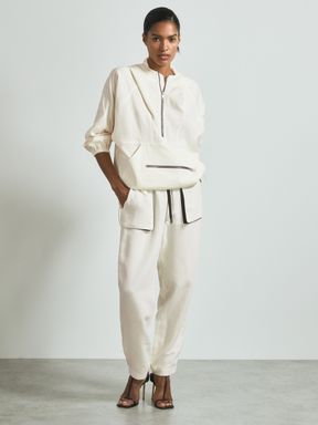 White Reiss Victoria Linen Blend Hooded Sports Jacket