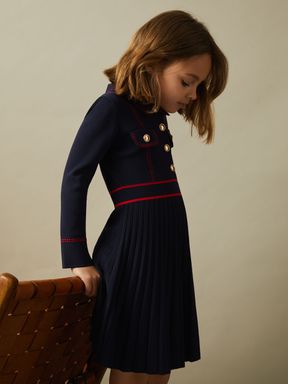 Navy Reiss Sapna Knitted Contrast Stitch Dress