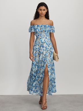 Blue Multi Paige Silk Georgette Floral Print Maxi Dress