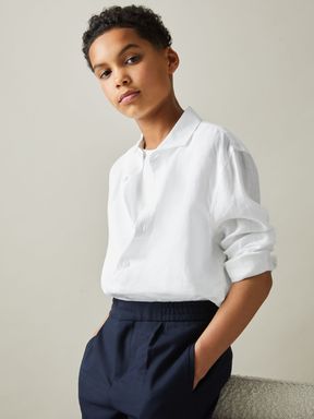 White Reiss Ruban Linen Cutaway Collar Shirt