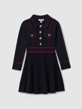 Navy Reiss Sapna Knitted Contrast Stitch Dress