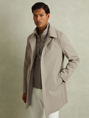 Taupe Reiss Logan Hybrid Removable Funnel Neck Overcoat