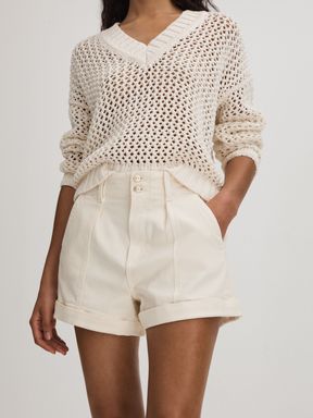 Sand Paige High Rise Shorts With Turned-Up Hems