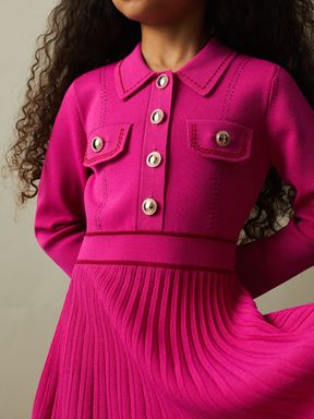 Pink Reiss Sapna Knitted Contrast Stitch Dress