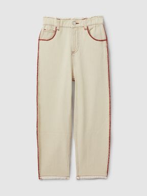 Ecru Reiss Emmefa Contrast Stitch Frayed Hem Jeans