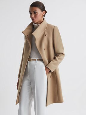 Camel Reiss Mia Wool Blend Mid-Length Coat