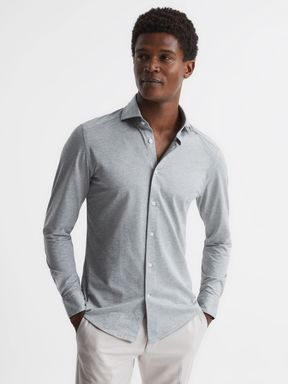 Grey Melange Reiss Nate Cutaway Collar Jersey Slim Fit Shirt