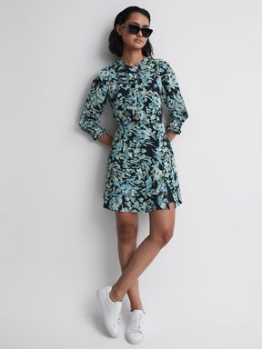 Navy/Blue Reiss Annie Floral Print Mini Dress