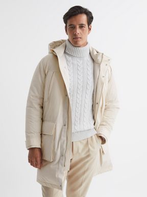 White Reiss Walker Hooded Quilted Mid Length Parka