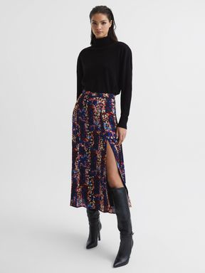 Black Reiss Katia Abstract Floral Slip Skirt