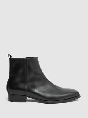 Black Reiss Cody Leather Zip Up Boots