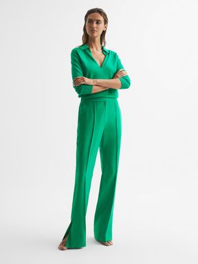 Green Reiss Saffie Wide Leg Split Trousers
