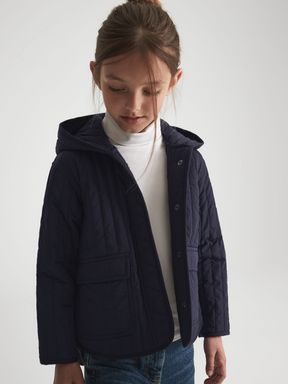 Navy Reiss Orla Quilted Puffer Jacket