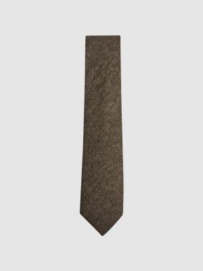 Dark Brown Melange Reiss Saturn Wool-Silk Blend Tie
