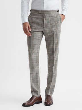 Oatmeal Reiss Rowhill Wool-Blend Checked Trousers