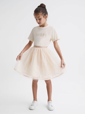 Pale Pink Reiss Charlotta Sequin Midi Skirt