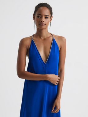 Cobalt Blue Reiss Mila Embellished Strap Midi Dress