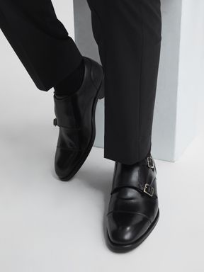 Black Reiss Rivington Leather Monk Strap Shoes