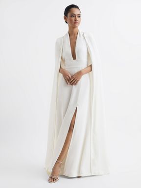 White Reiss Grace Maxi Dress With Cape