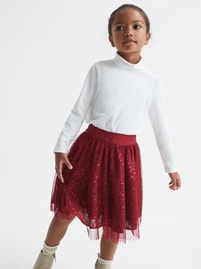Red Reiss Isabella Short Tulle Sequin Skirt