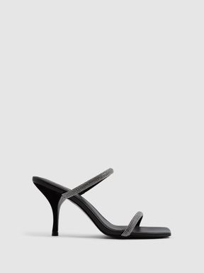 Black Reiss Cai Crystal Mid Heel Sandals