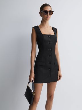 Black Anna Quan Button-Through Mini Dress