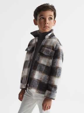 Charcoal Reiss Angelo Checked Zip Up Overshirt
