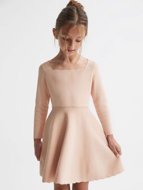 Pale Pink Reiss Marnie Square Neck Knitted Dress
