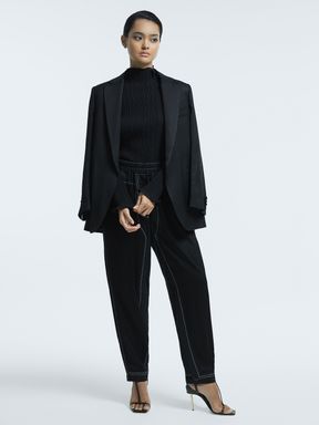 Black Atelier Italian Relaxed Contrast Stitch Drawstring Trousers