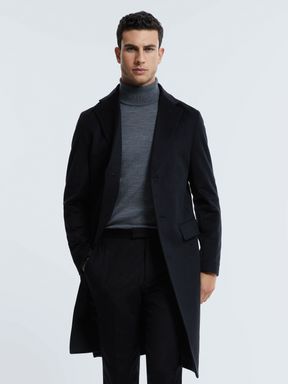 Navy Reiss Tycho Atelier Cashmere Single Breasted Coat