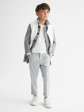 Grey Reiss Bark Wool Blend Prince of Wales Check Overcoat