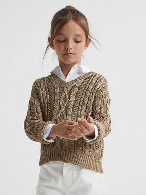 Gold Reiss Vanessa Cable Knitted Jumper