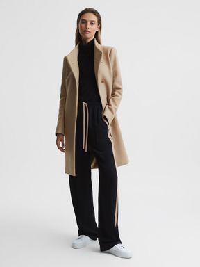 Camel Reiss Mia Wool-Blend Mid Length Coat