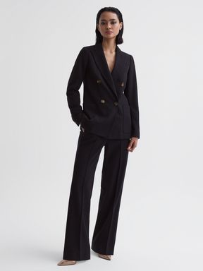 Navy Reiss Iria Wool Blend Wide Leg Trousers