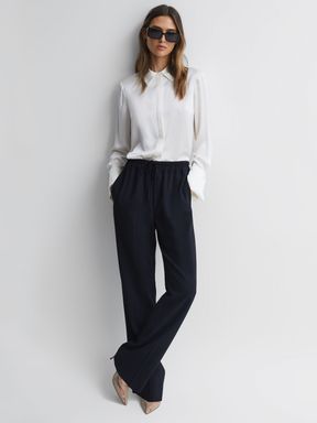 Navy Reiss Hailey Wide Leg Pull On Trousers