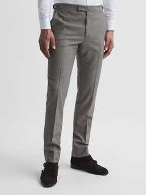 Brown Reiss Chewton Wool Puppytooth Mixer Trousers
