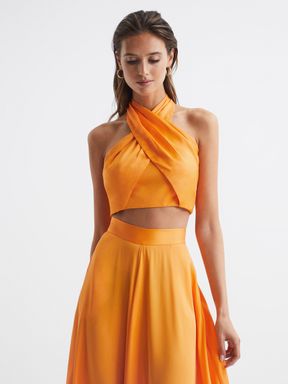 Orange Reiss Ruby Cropped Halter Occasion Top