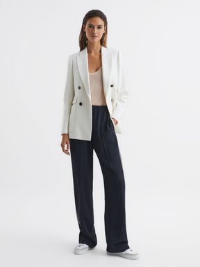 Navy Reiss Odell Wide Leg Pull On Trousers