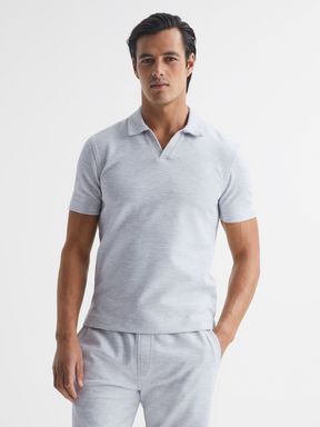 Grey Melange Reiss Thom Short Sleeve Open Collar Polo Shirt